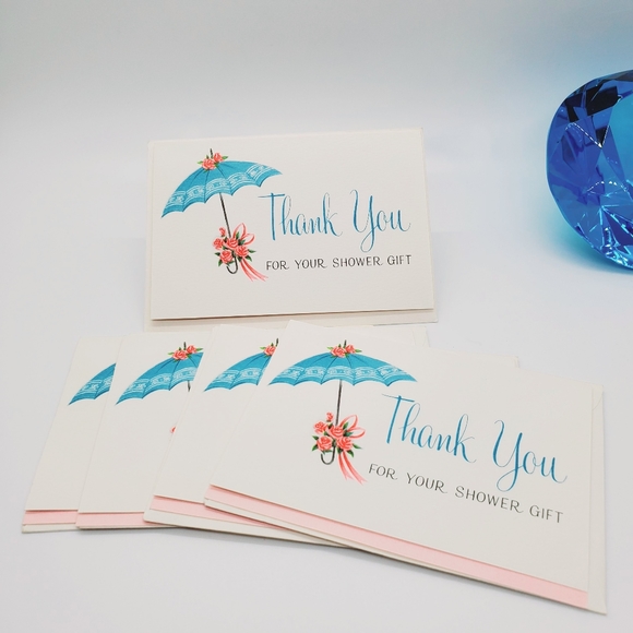 VINTAGE unused Shower Gift Thank You cards 6 pcs. HALLMARK retro 50s 60s graphic - Picture 4 of 7